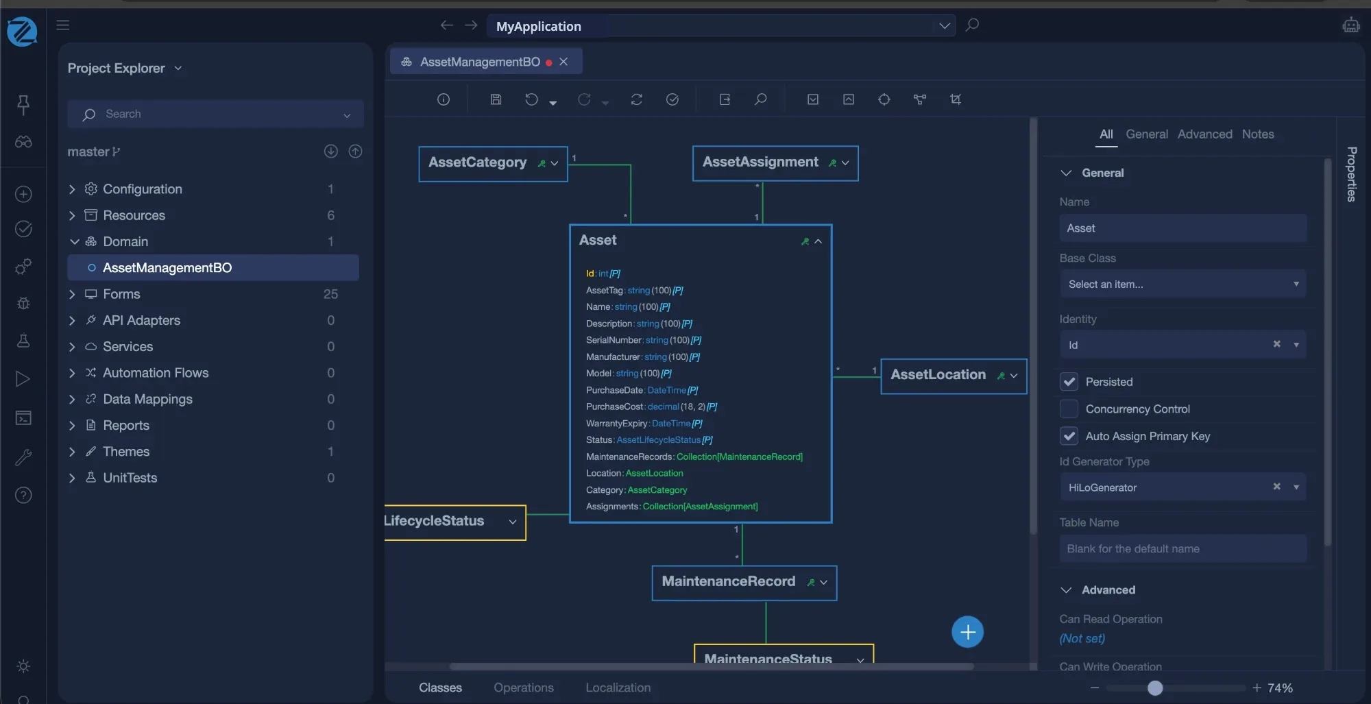 zAppDev Studio showing the Intended Design of an application